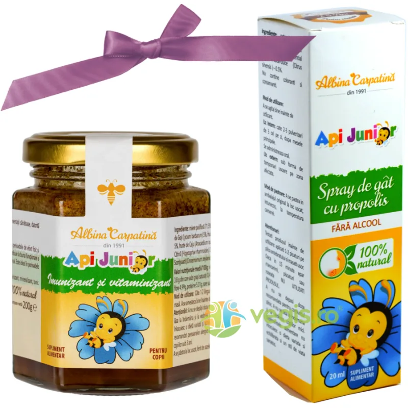 Pachet Imunitate pentru Copii Apijunior 200g + Apijunior Spray de Gat cu Propolis fara Alcool 20ml Albina Carpatina — preț și oferte