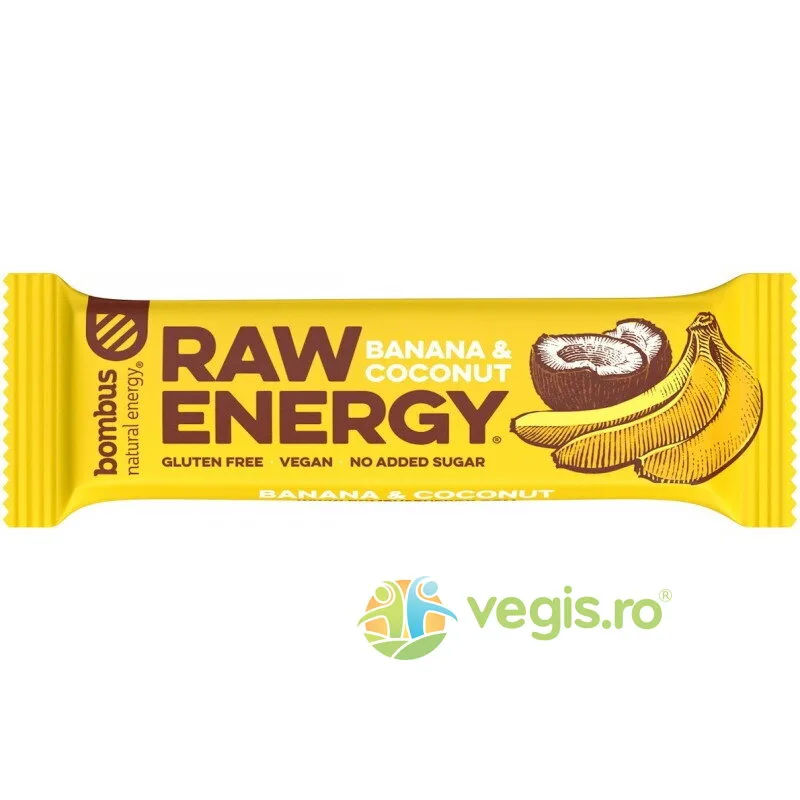 Baton Proteic cu Banane si Nuca de Cocos fara Gluten Raw Energy 50g BOMBUS — preț și oferte