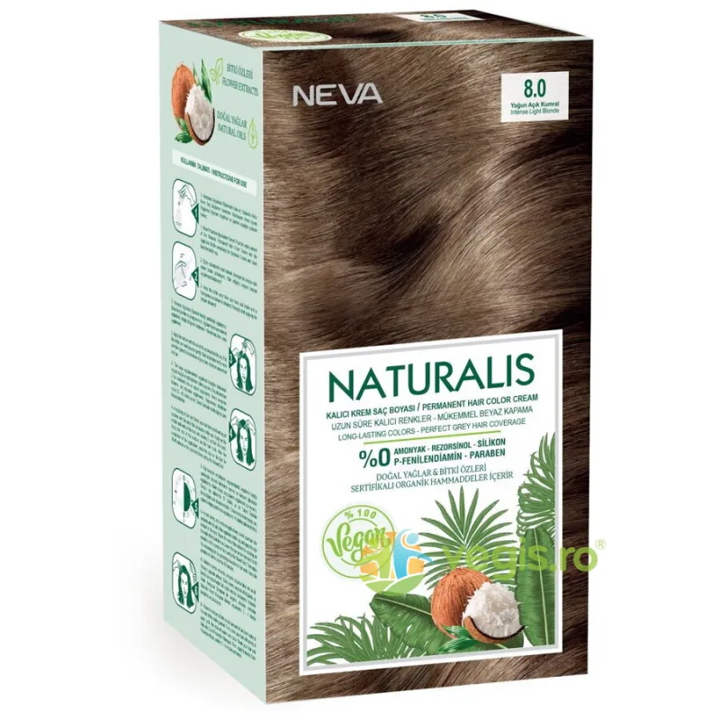 Vopsea de Par Vegana, fara Amoniac Blond Deschis Intens 8.0 Naturalis Neva 150ml — preț și oferte