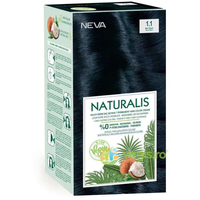 Vopsea de Par Vegana, fara Amoniac Negru Albastrui 1.1 Naturalis Neva 150ml — preț și oferte