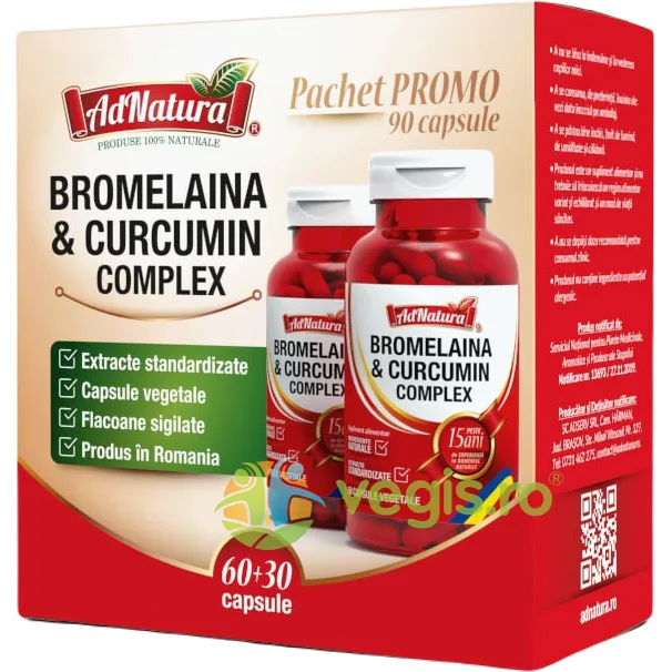 Pachet Bromelaina si Curcumin Complex 60cps+30cps ADNATURA — preț și oferte
