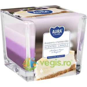 Lumanare Parfumata in Pahar Trei Culori cu Aroma de Cheesecake si Afine