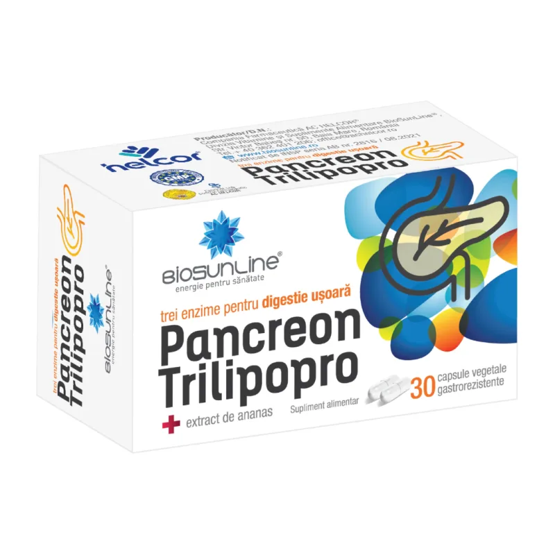 Enzime digestive Pancreon Trilipopro, 30 capsule, Helcor HELCOR BAIA MARE — preț și oferte