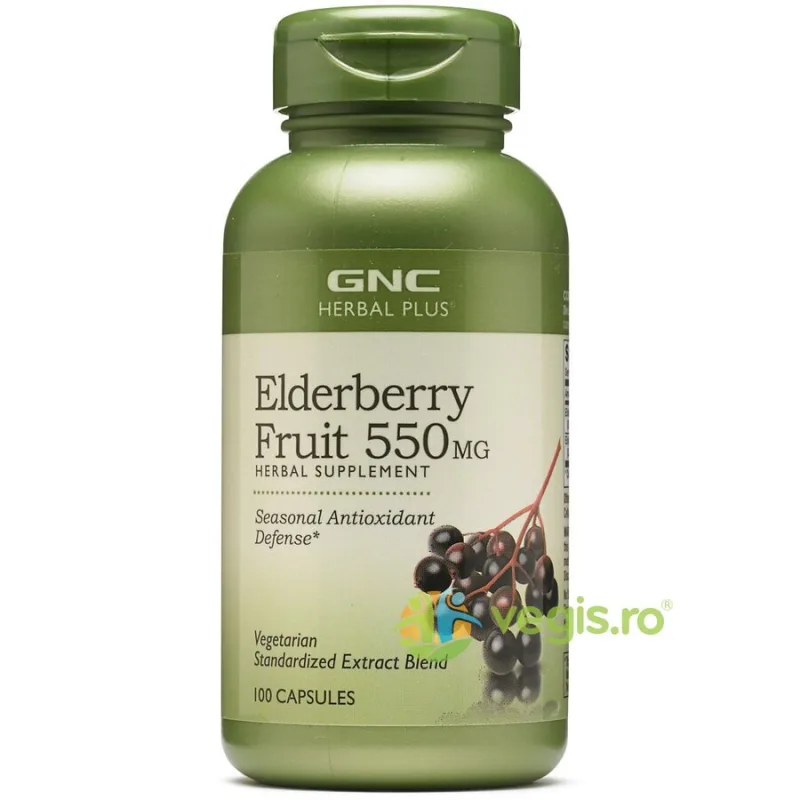 Extract Standardizat din Fructe de Soc (Elderberry Fruit) Herbal Plus 550mg 100cps GNC — preț și oferte