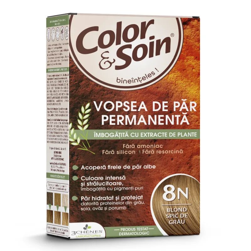 Vopsea de par fara amoniac, fara silicon, blond spic de grau, 8N, Color&Soin COLOR SOIN — preț și oferte