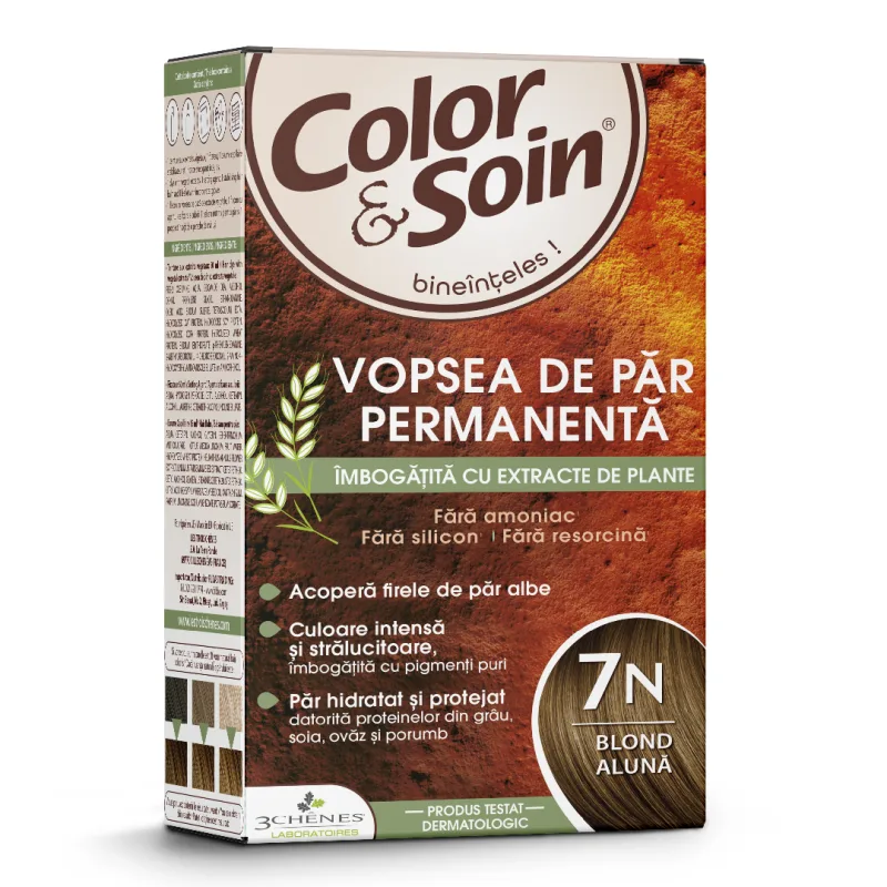 Vopsea de par fara amoniac, fara silicon, blond aluna, 7N, Color&Soin COLOR SOIN — preț și oferte