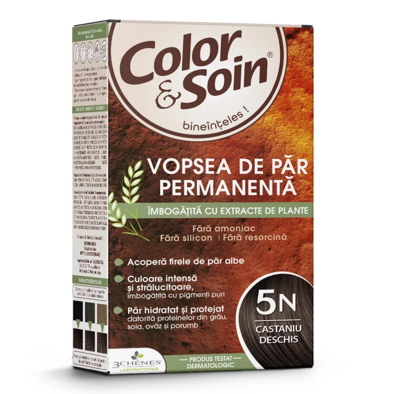 Vopsea de par fara amoniac, fara silicon, castaniu deschis, 5N Color&Soin COLOR SOIN — preț și oferte