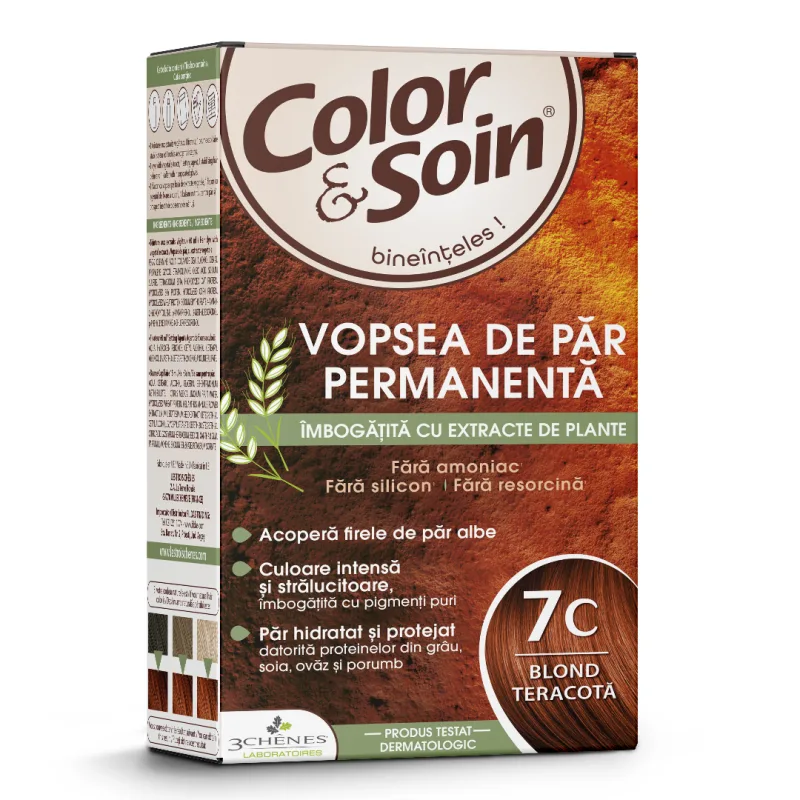 Vopsea de par fara amoniac, fara silicon, blond teracota, 7C, Color&Soin COLOR SOIN — preț și oferte