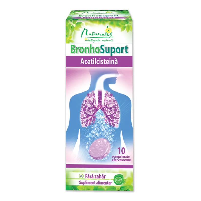 BronhoSuport Acetilcisteina 600mg, 10 comprimate efervescente, Naturalis — preț și oferte