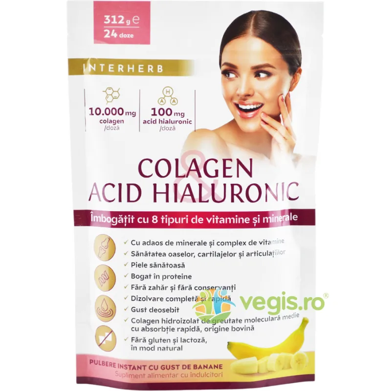 Colagen si Acid Hialuronic Pulbere cu Aroma de Banane 312g INTERHERB — preț și oferte
