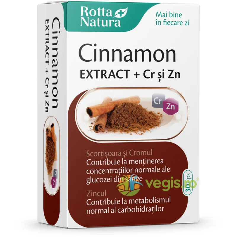 Extract de Scortisoara (Cinnamon) cu Zinc si Crom 30cps ROTTA NATURA — preț și oferte