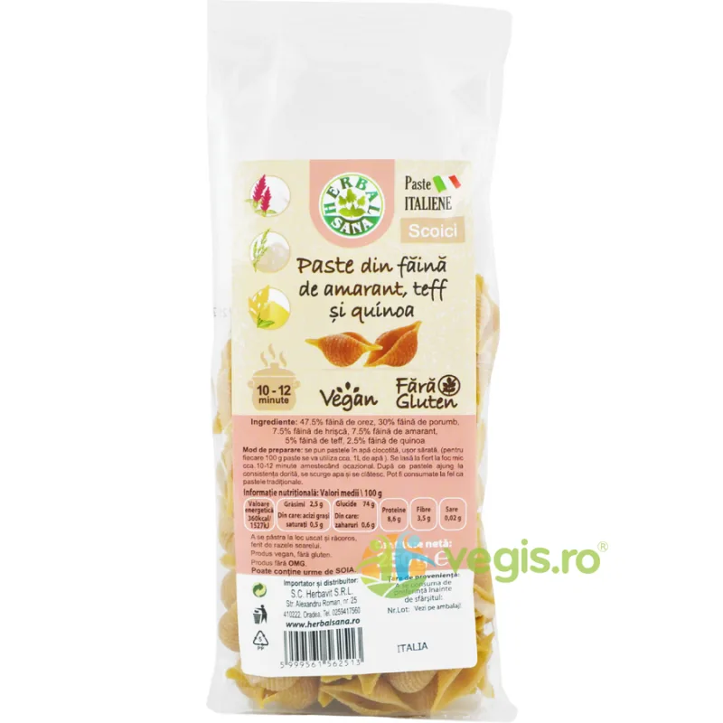 Paste Scoici din Faina de Amarant, Teff si Quinoa fara Gluten 250g Herbavit — preț și oferte