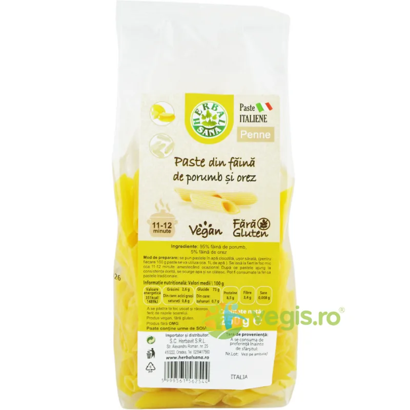 Paste Penne din Faina de Porumb si Orez fara Gluten 250g Herbavit — preț și oferte
