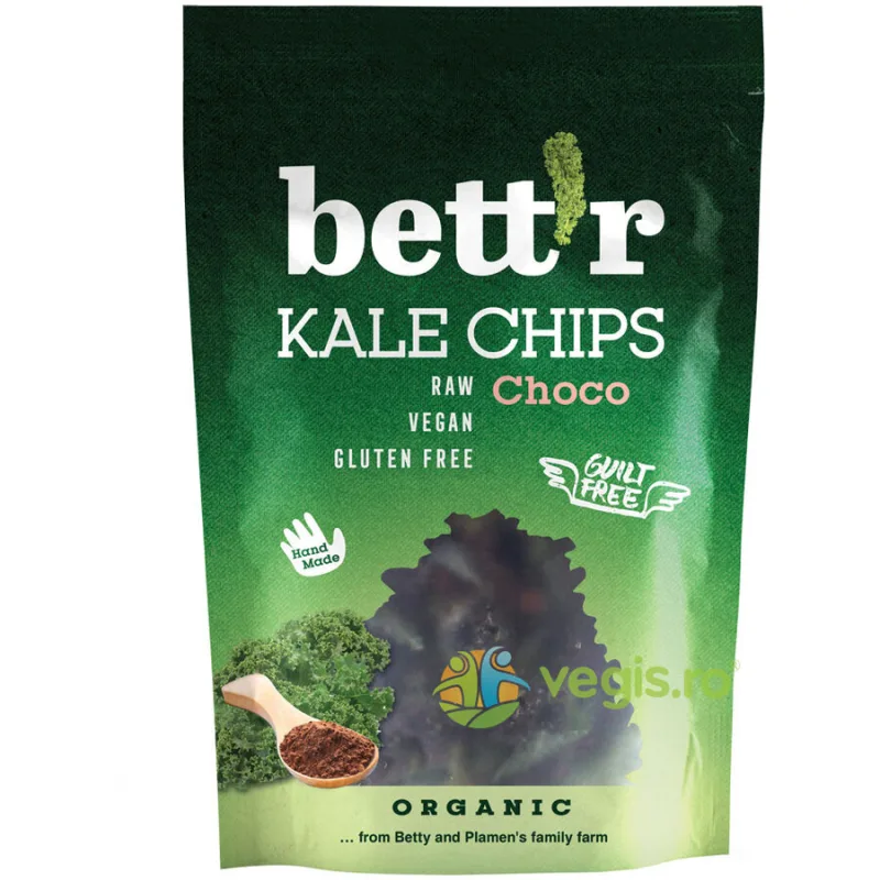 Chips-uri din Kale cu Ciocolata Raw fara Gluten Ecologice/Bio 30g BETTR — preț și oferte