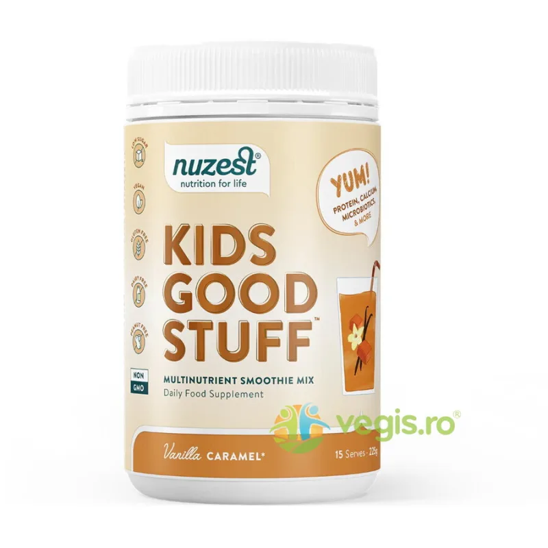 Shake Proteic cu Multivitamine - Vanilie si Caramel Kids Good Stuff 225g NUZEST — preț și oferte