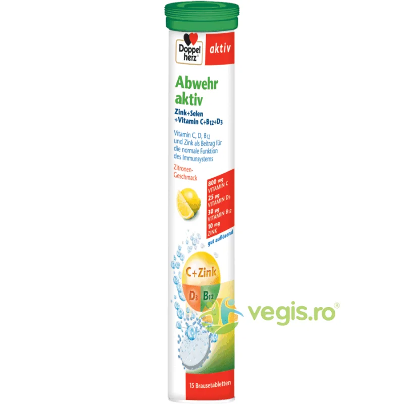 Imunitate cu Vitaminele C + D + B12 + Zinc si Seleniu Aktiv 15cpr efervescente DOPPELHERZ — preț și oferte