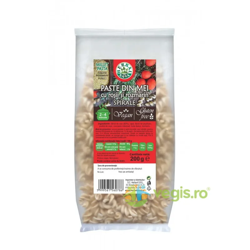 Spirale din Mei cu Rosii si Rozmarin fara Gluten 200g Herbavit — preț și oferte