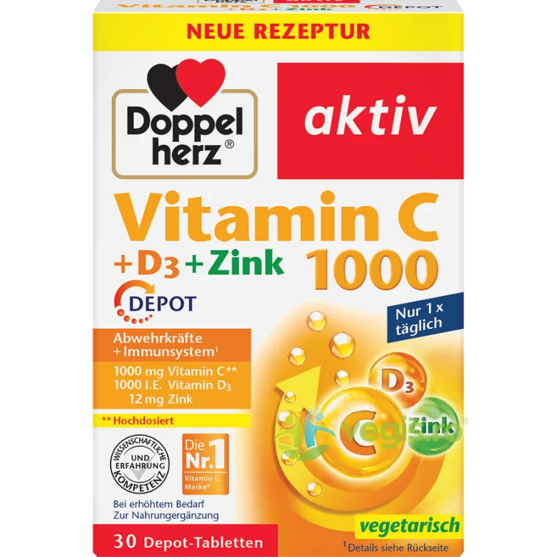 Vitamina C+D3+Zinc 1000 30tb DOPPELHERZ — preț și oferte