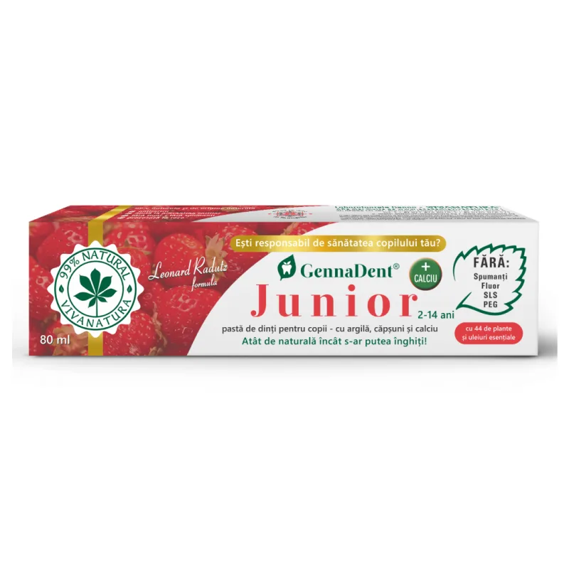 Pasta de dinti pentru copii cu argila si capsuni GennaDent Junior, 80 ml, VivaNatura — preț și oferte