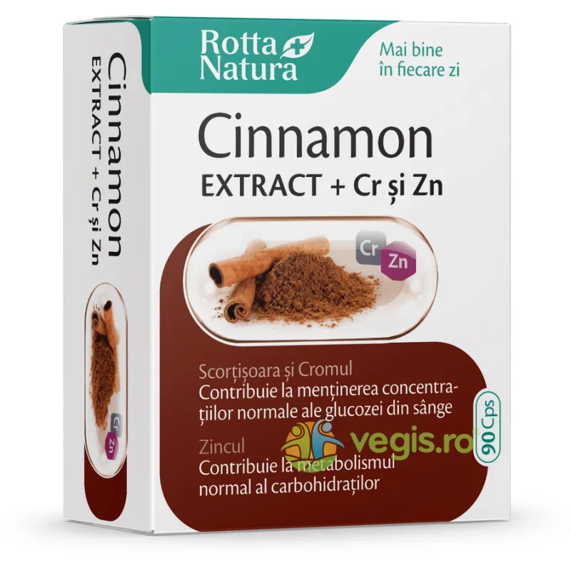 Extract de Scortisoara (Cinnamon) cu Zinc si Crom 90cps ROTTA NATURA — preț și oferte