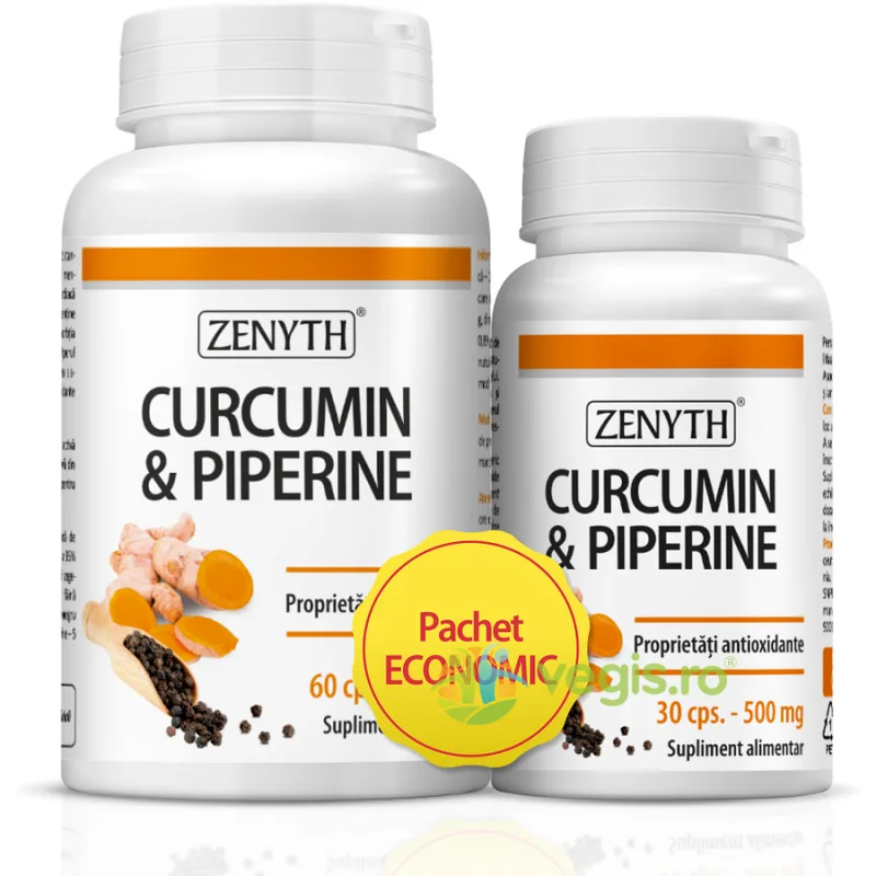 Pachet Curcumin & Piperine 500mg 60cps+30cps Zenyth — preț și oferte