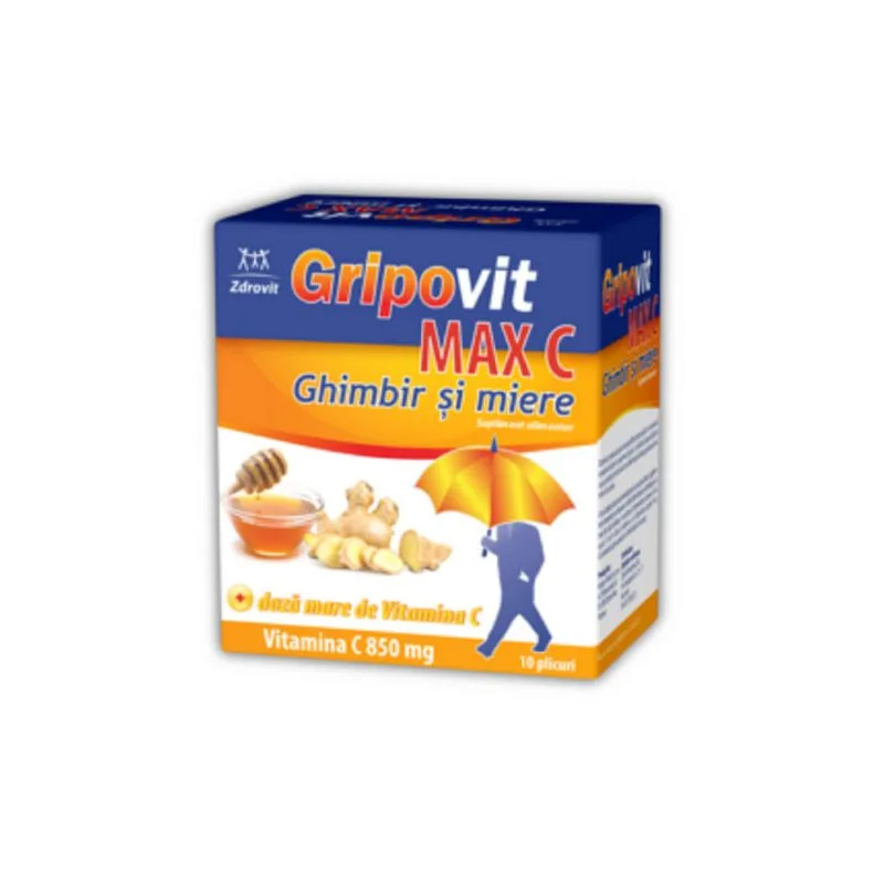 Gripovit Max C ghimbir si miere, 10 plicuri, Zdrovit — preț și oferte