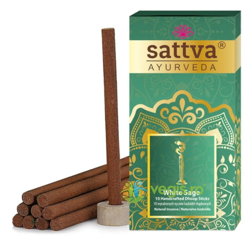 Betisoare Parfumate Dhoop Salvie Alba cu Suport 10buc Sattva Ayurveda — preț și oferte