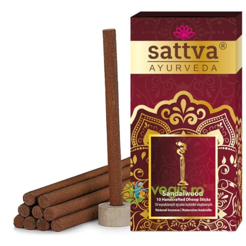 Betisoare Parfumate Dhoop Santal cu Suport 10buc Sattva Ayurveda — preț și oferte