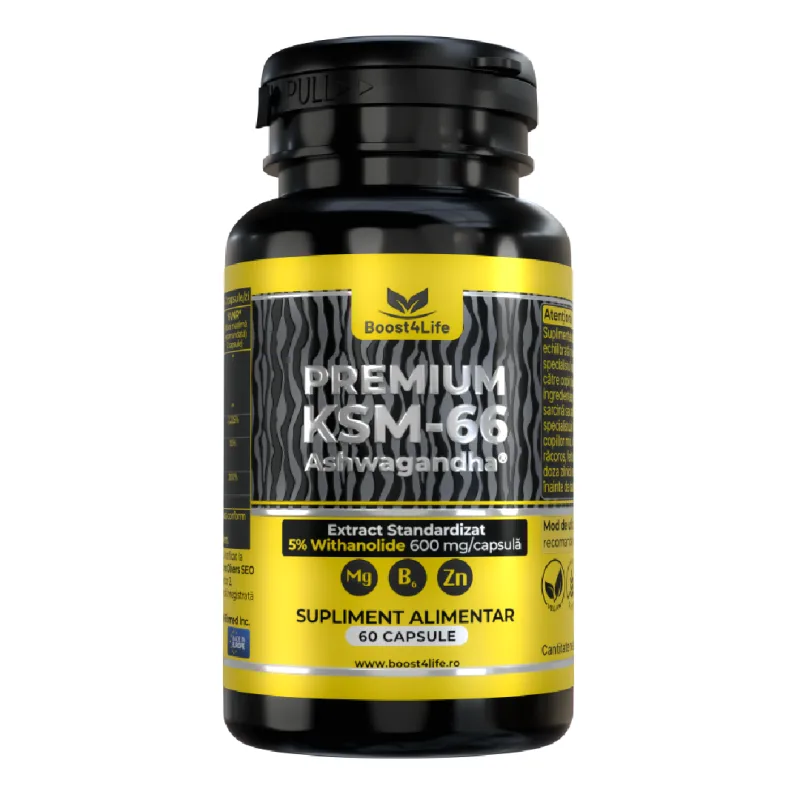 Ashwagandha KSM-66 Premium, 600 mg, 60 capsule vegane, Boost4Life — preț și oferte
