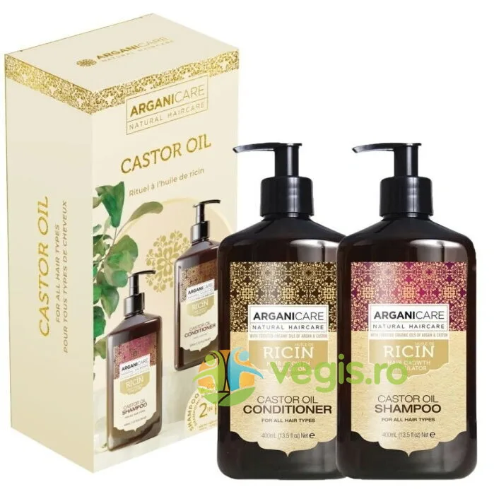Set Sampon si Balsam pentru Stimularea Cresterii Parului cu Ulei de Ricin 400ml+400ml ARGANICARE — preț și oferte
