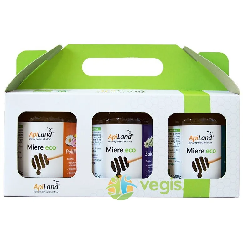 Pachet Miere (Salcam + Tei + Poliflora) Ecologica/Bio 3 x 500g APILAND — preț și oferte
