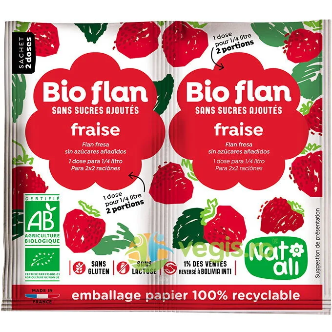 Budinca de Capsuni fara Zahar Ecologica/Bio 2x4g NAT-ALI — preț și oferte