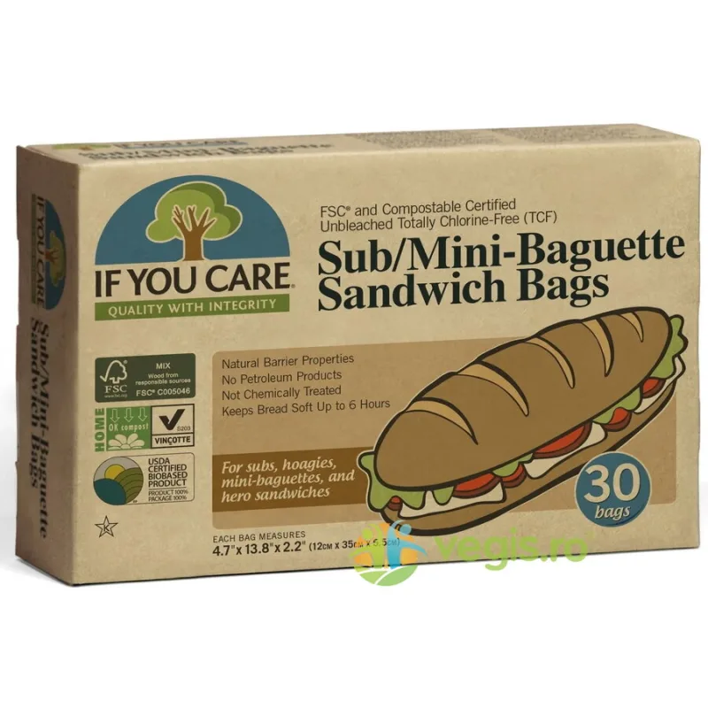 Pungi de Hartie Nealbita, fara Clor pentru Mini Baghete si Sandwich 30buc If You Care — preț și oferte
