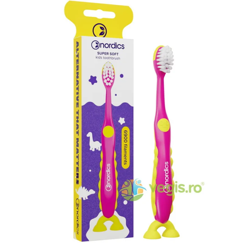 Periuta de Dinti Premium pentru Copii  6090 Filamente, Super Soft, Roz NORDICS — preț și oferte