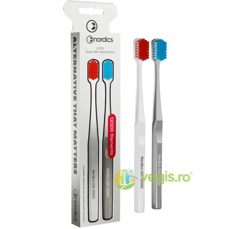 Periute de Dinti Premium pentru Adulti 12000 Filamente, Super Soft, Alb/Argintiu 2buc NORDICS — preț și oferte