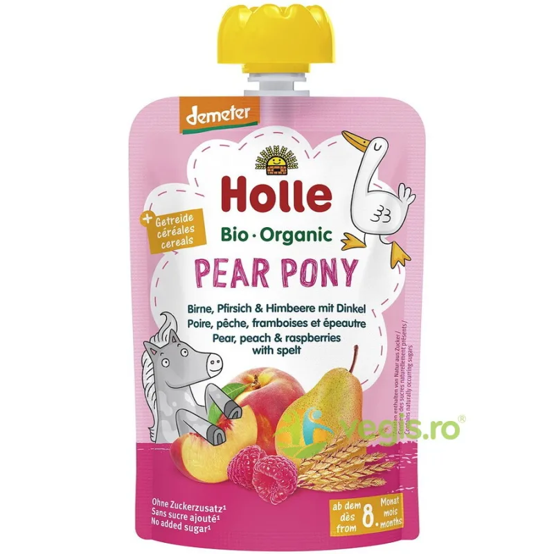 Piure din Spelta pentru Copii cu Pere, Piersici si Zmeura +8 Luni fara Zahar Ecologic/Bio 100g HOLLE — preț și oferte