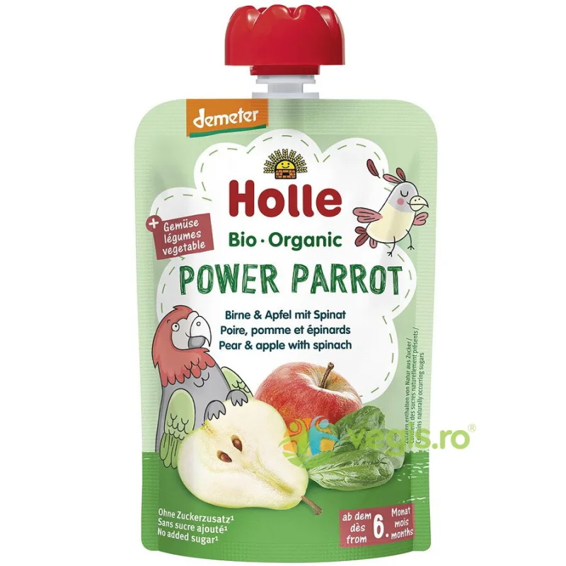 Piure pentru Copii cu Pere, Mere si Spanac +6 Luni fara Zahar Ecologic/Bio 100g HOLLE — preț și oferte