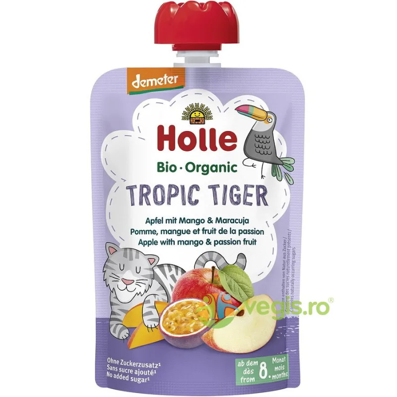 Piure de Mere pentru Copii cu Mango si Fructul Pasiunii +8 Luni fara Zahar Ecologic/Bio 100g HOLLE — preț și oferte