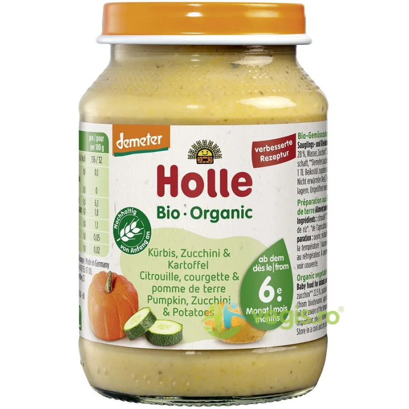 Piure pentru Copii cu Zucchini, Dovleac si Cartofi +6 Luni Ecologic/Bio 190g HOLLE — preț și oferte