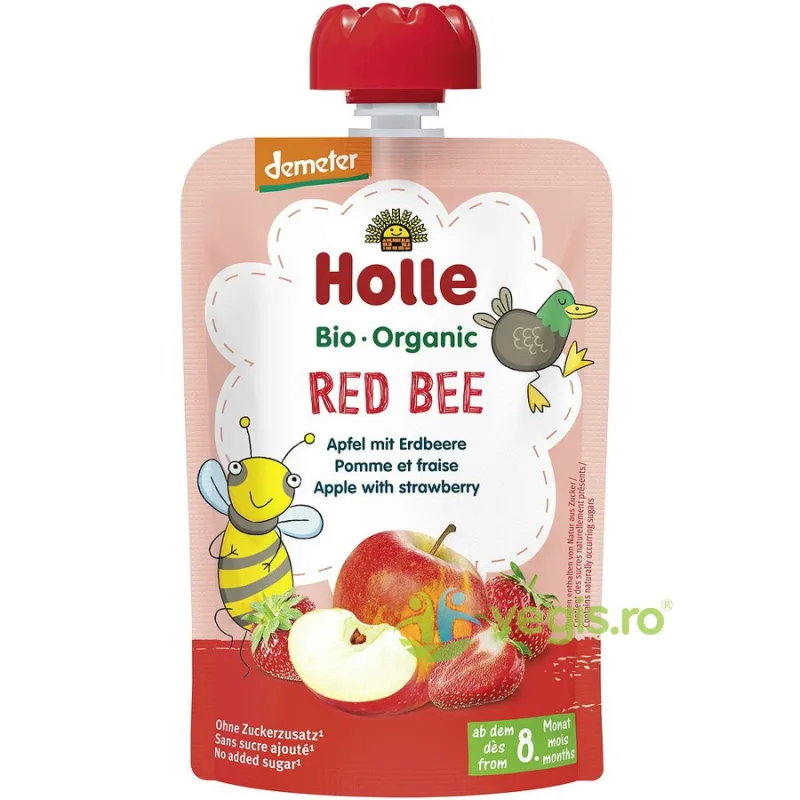 Piure pentru Copii cu Mere Rosii si Capsuni +8 Luni fara Zahar Ecologic/Bio 100g HOLLE — preț și oferte