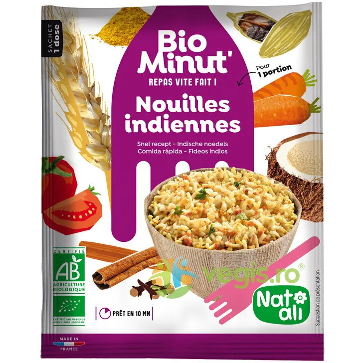 Taitei (Noodles) Instant in Stil Indian Ecologici/Bio 80g NAT-ALI — preț și oferte