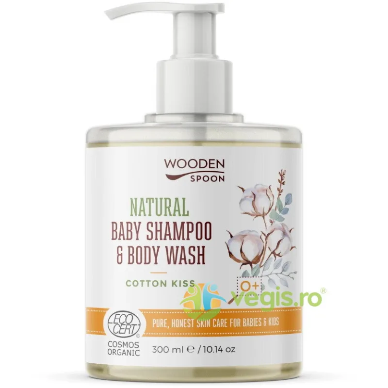Sampon si Gel de Dus pentru Copii si Bebelusi 0+ Luni Cotton Kiss Bio 300ml WOODEN&nbsp;SPOON — preț și oferte