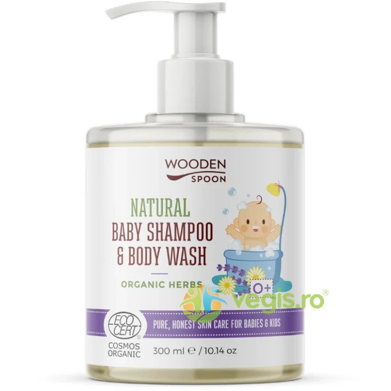 Sampon si Gel de Dus pentru Copii si Bebelusi Organic Herbs 0+ Luni Bio 300ml WOODEN&nbsp;SPOON — preț și oferte