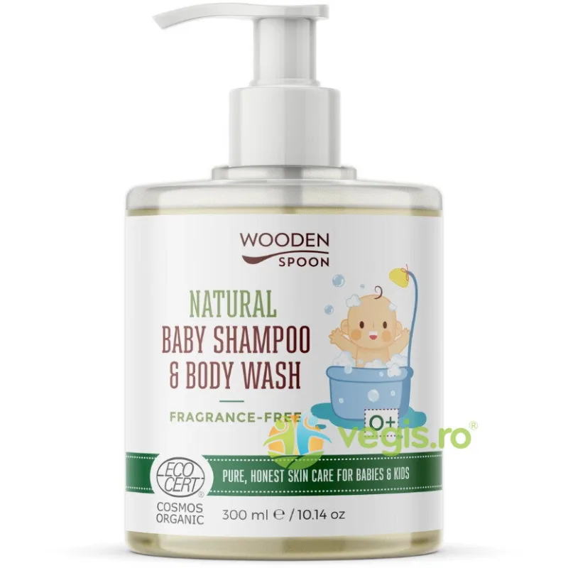 Sampon si Gel de Dus pentru Copii si Bebelusi 0+ Luni fara Parfum Bio 300ml WOODEN&nbsp;SPOON — preț și oferte