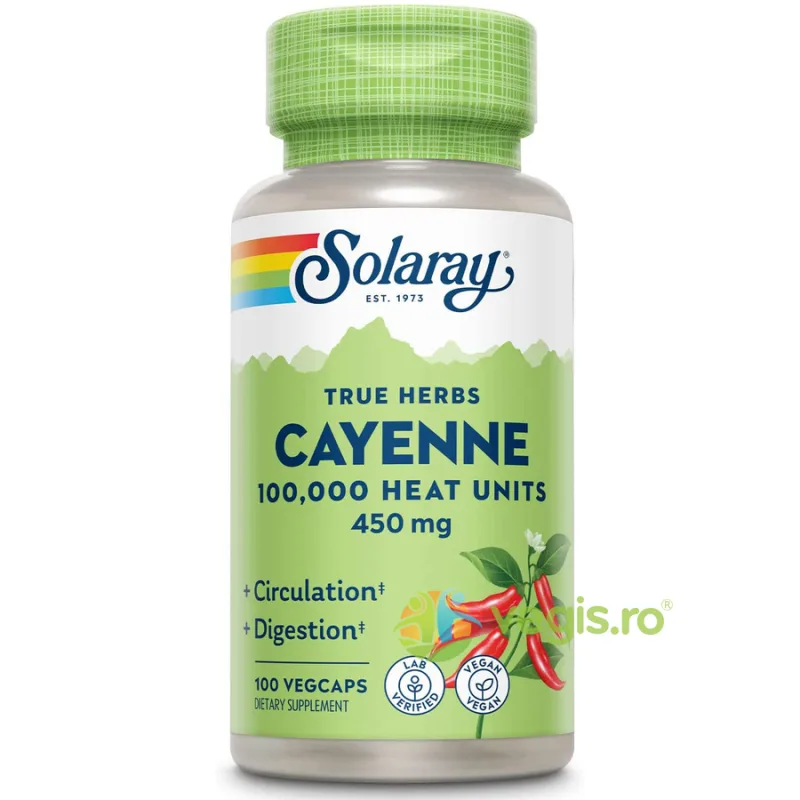 Cayenne 450mg 100cps vegetale Secom, Solaray — preț și oferte