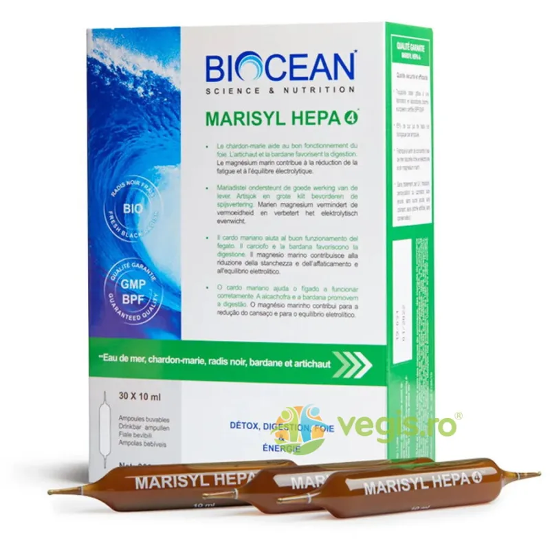 Marisyl Hepa 4® - Plasma Marina cu Plante Medicinale - Detoxifiere Ficat, Digestie, Plus de Energie 30x10ml BIOCEAN — preț și oferte