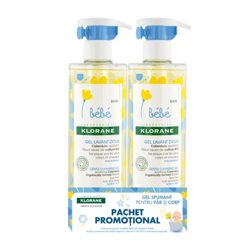 Pachet Gel spumant delicat pentru copii, 500 ml + 500 ml, Klorane Bebe — preț și oferte