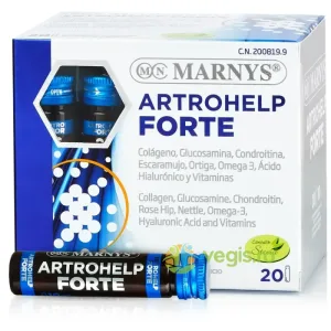 Artrohelp Forte - Colagen Hidrolizat Enzimatic, Glucozamina, Condroitina, Acid Hialuronic si 7 Ingrediente pentru Articulatii, Tendoane, Cartilaje, Ligamente 20 fiole