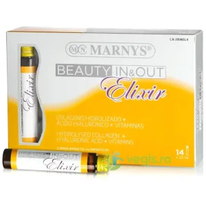 Beauty In&Out Elixir - Colagen Hidrolizat Tip 1 cu 5000mg, Acid Hialuronic, Seminte de Struguri, Biotina, Vitamine si Minerale 14 fiole