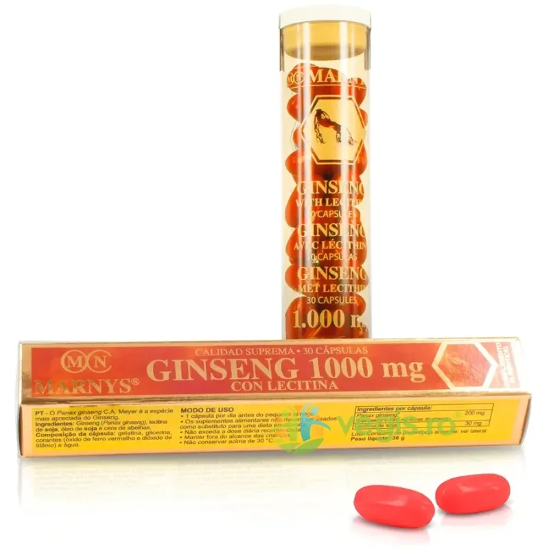 Ginseng 1000mg + Lecitina pentru Energie, Concentrare si Memorie 30cps MARNYS — preț și oferte